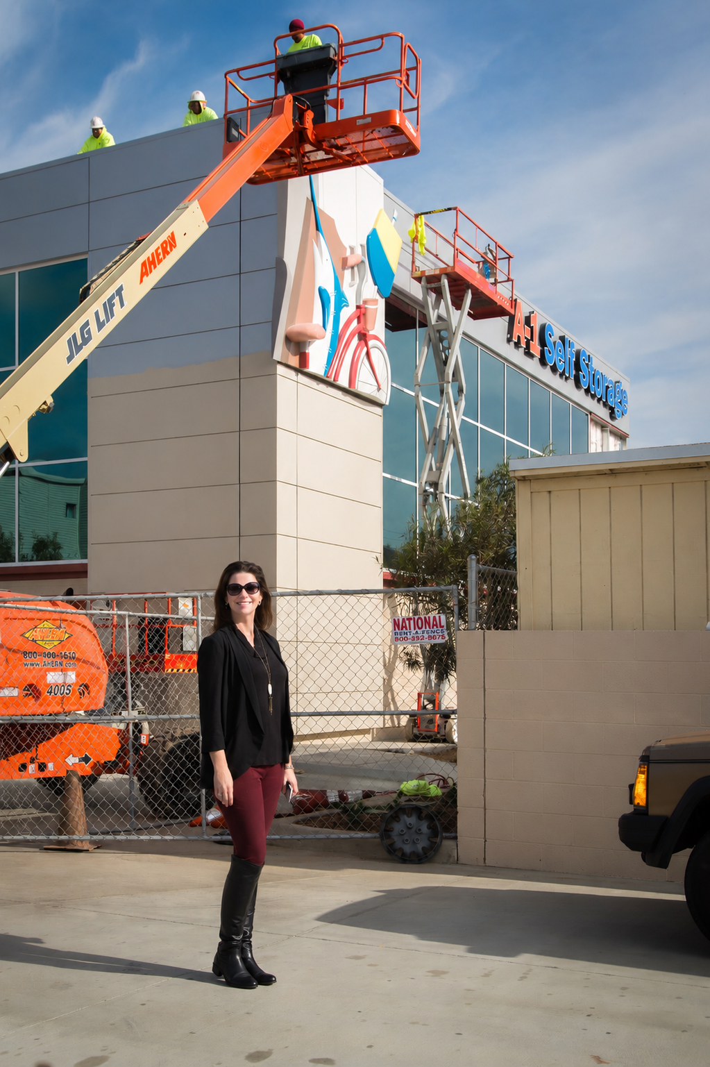 Rebecca Basford on-site during a public art installation